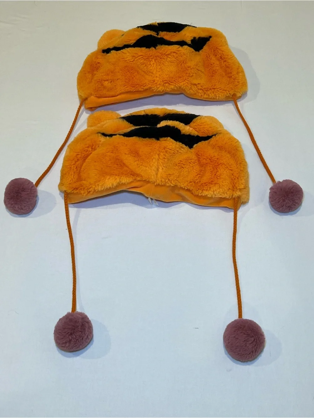 Disney Tigger Plush Winter Hat Orange Fuzzy Pom Pom Ear Flap Hat – Lot of 2